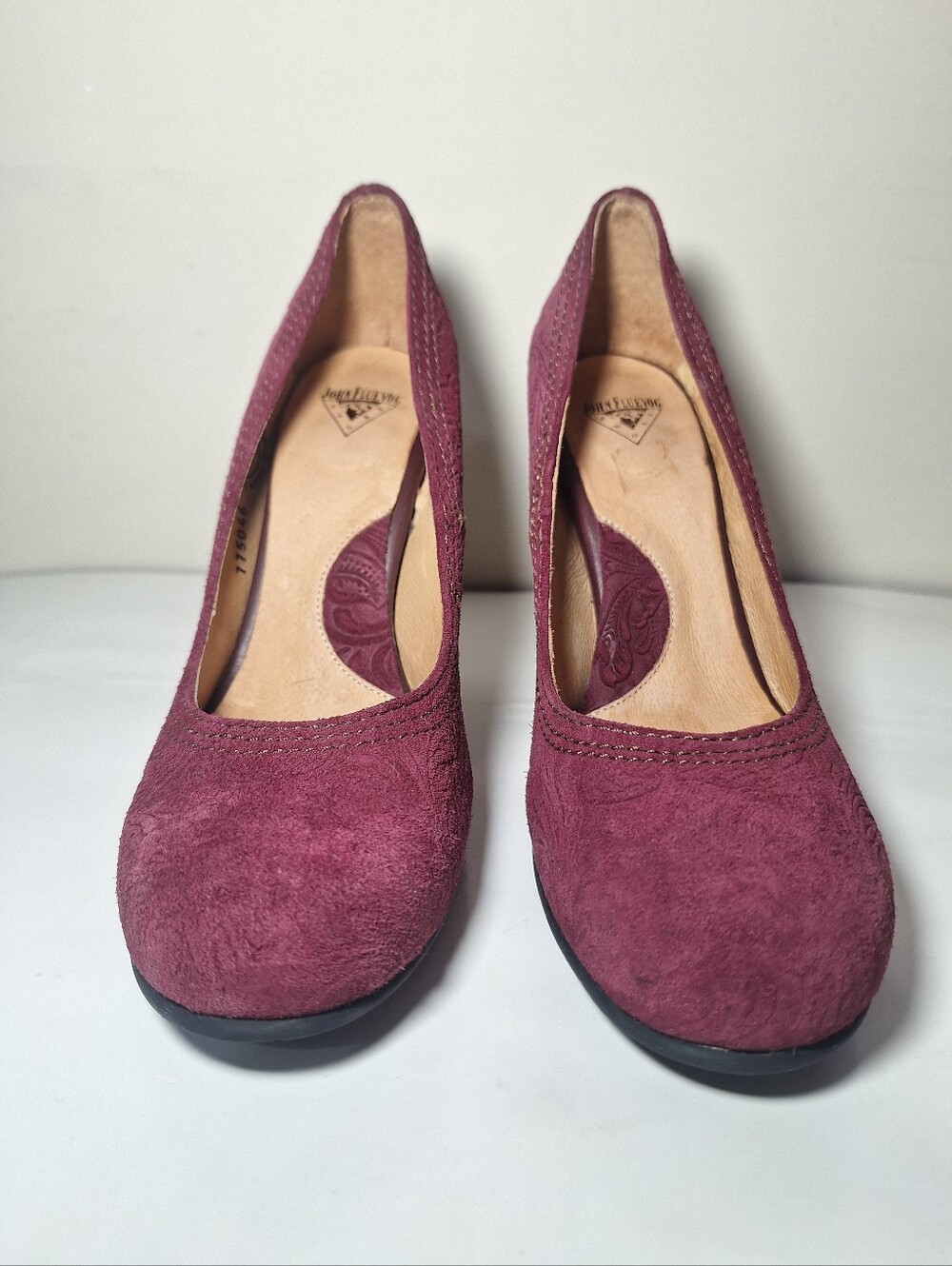 John Fluevog Paris Attentions Plum Baroque Suede Pumps 7.5 Rare Discontinued - Picture 2 of 10
